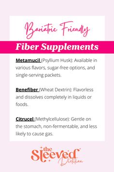 Bariatric Friendly Fiber Supplements | The Sleeved Dietitian | In general, as bariatric patients, we’re aiming to have foods with fiber at all meals and snacks. If you’re ready to have clear guidance on how to eat in a way that feels joyful and supports your weight loss goals, check out the T.R.I.B.E – we are a one-stop shop where all your post-op weight loss surgery needs are met in one place. #weightlosssurgery Foods With Fiber, Complex Carbs, Fiber Supplements, Fiber Foods, Energy Sources, Snack Recipes, Snacks