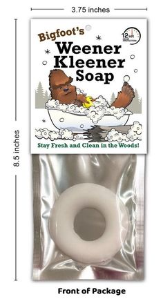 a package of soap with an image of a bear in the tub on it's side