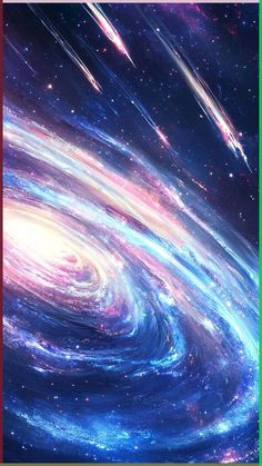 an image of a spiral galaxy with stars in the sky and green border around it