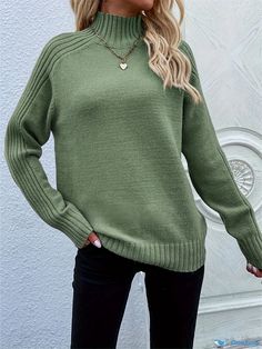 Orcajump - Elegant Turtle Neck Sweater, Long Sleeve Sweater For Fall & Winter, Women's Clothing Turtle Neck Sweater, Casual Fit, Sweater Sleeves, Sweater Long Sleeve, Winter Women, Sleeve Sweater, Turtleneck Sweater, Green Color, Long Sleeve Sweater