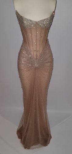 Pre-order Custom Sheer Nude Mesh Diamond Crystal Beaded Hand - Etsy Australia Embroidered Corset, Classy Prom, Corset Gown, Gorgeous Prom Dresses, Classy Prom Dresses, Stunning Prom Dresses, Looks Party, Prom Dress Inspiration, Cute Prom Dresses