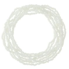 white glass beads are arranged in a single strand