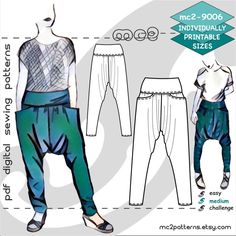 the front and back view of a women's cropped top and pants sewing pattern