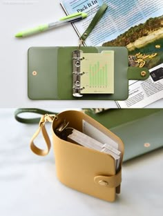 a wallet with a clipboard attached to it and a pen holder on the other side