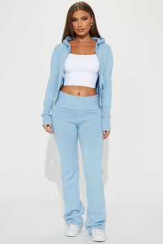 Lana Sweater Pant Set - Light Blue Jogger Sets For Women, Plt Clothing Finds, Fashion Nova Sets, Pink And Light Blue Outfit, Cute Light Blue Outfits, Baby Blue Outfits For Women, Christmas List Clothes, Light Blue Outfit Ideas, Winter Pants For Women