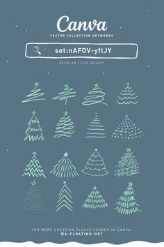 a set of hand drawn christmas trees on a blue background with the text canva