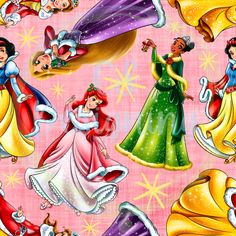 disney princesses and snowflakes on pink background