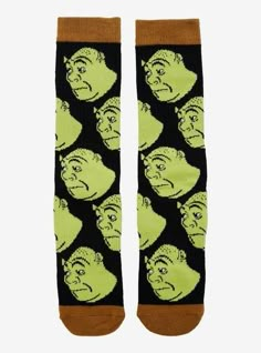 Shrek Faces Allover Print Crew Socks - BoxLunch Exclusive | BoxLunch Shrek Accessories, Shrek Shoes, Shrek Merch, Pursed Lips, Making Waffles, Socks Print, Pretty Socks