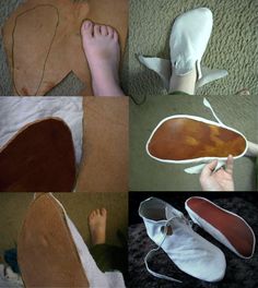 four pictures showing different types of shoes and how to make them look like they have been made