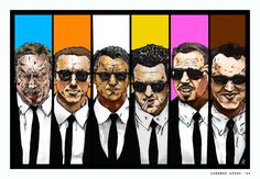 a group of men in suits and sunglasses with their faces painted to look like they are wearing