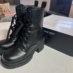 Material: Sunthetic Rubber Shaft Height: Ankle Shaft Cirncunference: 9.45 In Never Worn Nine West Shoes, Moto Boots, Nine West, Combat Boots, Women Shoes, Boots, Women Shopping, Black, Color