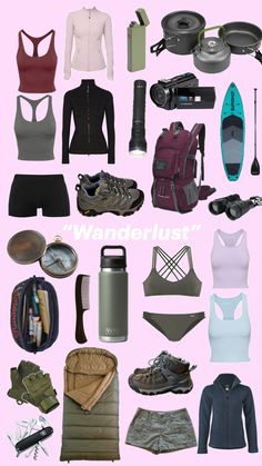 a collage of various items that include sports bras, running shoes and water bottles