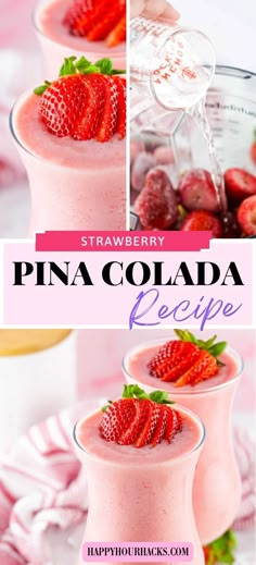 strawberry pina colada recipe with text overlay