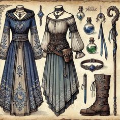 an old fashion paper doll with various items