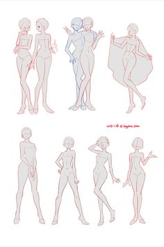 various poses and body shapes for an animation character