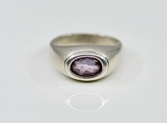 Cool Minimalist, Modernist, MCM Scandinavian Design Style Ring, Unisex size 7.75.  The ring features an oval horizontal set faceted amethyst that is also flush mounted, so none of the stone sits above the bezel.  For those of you who get your hair stuck in rings with tall stones and prongs, you will love this design!   It's stamped 925 and weighs a substantial 7.4 grams. Mcm Scandinavian, Scandinavian Design Style, Bezel Ring, Amethyst Ring, Design Style, Rings Statement, Scandinavian Design, Favorite Things Gift, Flush Mount