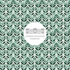 the london miniatureture company logo on a green and white wallpaper pattern with leaves