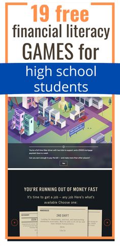 an advertisement for high school students with the title 19 free financial literacy games for high school students