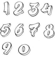 the numbers are drawn in black ink and have different shapes, sizes, and colors