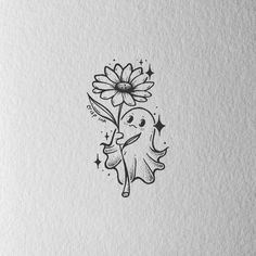 a drawing of an elephant holding a flower in its hand with stars on the side