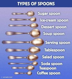 the types of spoons are shown in this poster