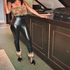 Faux Leather & Faux Fur 2 Piece Set... Worn Once To Dinner... If You Want To Stand Out This Will Do It!!!! 2 Piece Set, Black Tan, Black And Tan, 2 Piece, Do It, Faux Fur, Faux Leather, Leather, Women Shopping