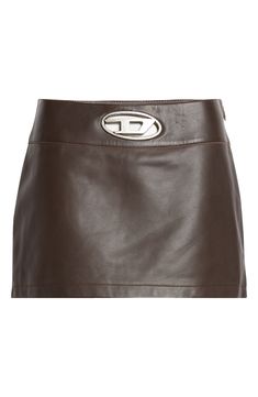 The brand's superhero-esque encircled-D logo centers the waistband on this low-rise miniskirt crafted from supple sheepskin leather. 12 1/2" length (size 42IT) Hidden side-zip closure Leather Professional leather clean Lined Imported Designer Clothing Elegant Leather Lined Mini Skirt, Sleek Leather Mini Skirt With Lining, Modern Leather Mini Skirt, Luxury Chic Leather Mini Skirt, Luxury Leather Mini Skirt, Leather Miniskirt, Brown Leather Skirt, Brown Fits, Skirt Leather