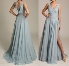 Sukienki Maksi, Dusty Blue Bridesmaid, فستان سهرة, Blue V, Dress Evening, Stretch Satin, Chiffon Lace, Side Split, Dusty Blue