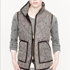 J. Crew Herringbone Excursion Quilted Puffer Vest Xxs New Without Tags ****New To Poshmark? Sign Up With My Code Soireegoodies4u For $10 Off Your First Purchase**** This Vest Is Warm And Looks Great Layered!!! Measurements Bust 32” Length 20” 100% Polyester Fill: 60% Down Remainder Waterfowl Feathers Lining 100% Polyester Double Ended Zipper Pockets With Button Snap Closure For Extra Protection T1 Left Southern Monogram, Herringbone Quilt, Pattern Vest, Herringbone Vest, Black Herringbone, Quilted Puffer Vest, Herringbone Design, Southern Shirts, Vest Pattern