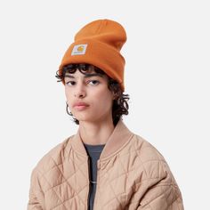 Color: Turmeric - The Acrylic Watch Hat is one of Carhartt WIP’s staple pieces, created in a warm acrylic fabric with a stretchy rib knit that ensures comfort and a fit suitable for everyone. Features a woven Carhartt WIP label on the front. One size. _* 100% Acrylic, 9 gauge, height: 23.5 cm / 9.1 inch, stretchable rib-knit fabric, soft handfeel, square label Carhartt Women Hat, Carhart Stockign Hat, Womens Carhartt Beanie, Red Carhartt Beanie, Orange Carhartt Beanie, Zip Hoodies, Acrylic Fabric, Carhartt Wip, Staple Pieces