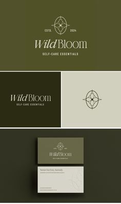 the logo for wild bloom self - care essentials is shown in three different colors