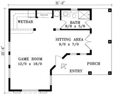 the floor plan for a small house with two bathrooms and an attached bathroom area is shown