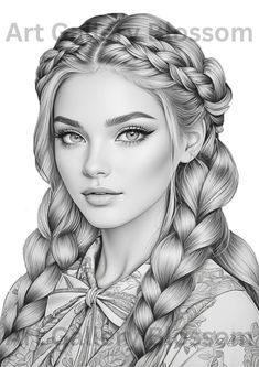 a drawing of a woman with long hair and braids