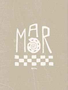 a poster with the word mar written in white on a beige background and an image of a donut