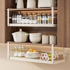 the shelves are filled with spices and condiments to make it easier for people to cook