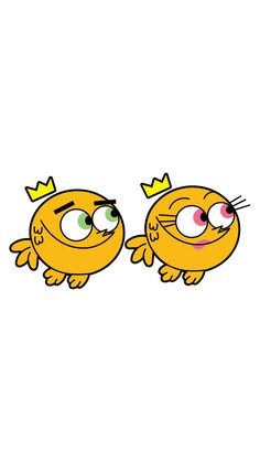 two yellow cartoon cats with big eyes