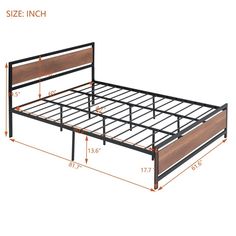 a bed frame with measurements for the mattress and headboard, which are not shown