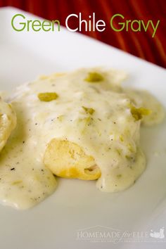 green chile gravy on a white plate