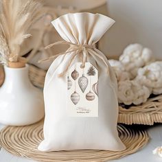 a bag filled with ornaments sitting on top of a table