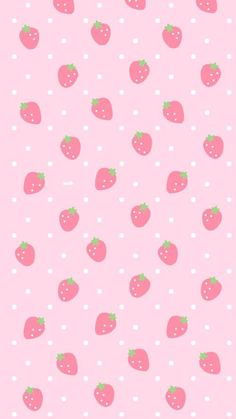 a pink background with strawberries on it