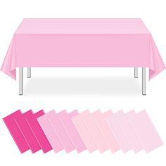 a table covered in pink and white cloths next to each other with different color swatches