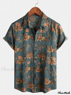 Olivia Mark - Stylish Short-sleeve Floral Shirt with Four-way Stretch Fabric for Leisure Wear Floral Pattern Shirt, Vintage Floral Shirt, Design Textile, Floral Print Shirt, Retro Shirts, Floral Vintage, Vintage Summer, Vintage Cotton, Floral Shirt