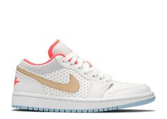 Wmns Air Jordan 1 Low SE 'White Sesame' - Air Jordan - DC9509 100 - white/flash crimson/psychic blue/sesame | Flight Club Jordan 1 Low Women, Sunday Shoes, Wmns Air Jordan 1 Low, Dunk Lows, Vacation Fits, Wmns Air Jordan 1, Trendy Shoes Sneakers, Christmas Shoes, Flight Club