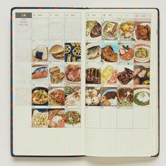 an open planner with pictures of food on it