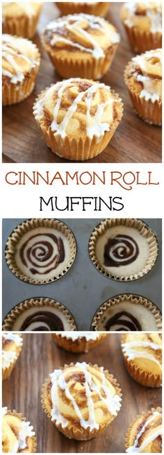 cinnamon roll muffins with icing on top