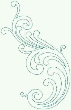 an embroidered design with swirls and waves on it's side, in blue ink