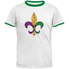 Mardi Gras Fleur De Lis Distressed Mens Ringer T Shirt Men's T-Shirts Old Glory 2XL White-Kelly Mardi Gras Shirt, Old Glory, Mens Graphic Tee, Getting Ready, Mardi Gras, Branded T Shirts, Colorful Prints, Graphic T Shirt, Fashion Branding