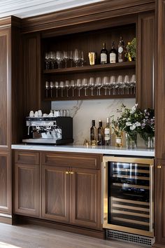 a wine bar with lots of bottles and glasses