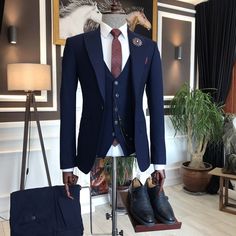 Navy Slim Fit Suit, Groom Blue Suit, Blazer Waistcoat, Gentleman Outfit, Blue Suit Men, Blue Suit Wedding