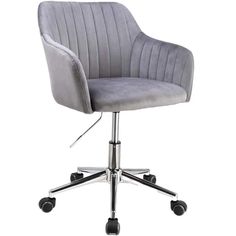 a gray office chair with wheels and casteors on an isolated white background, front view